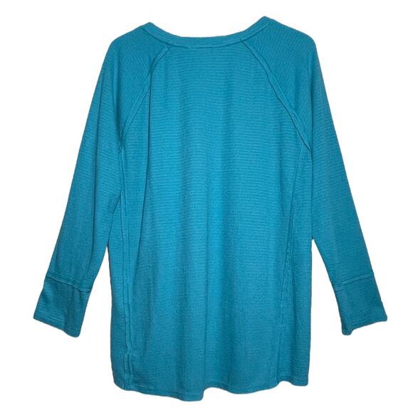 Wildfox Haley Waffle V-Neck Top Peacock Blue (Size XL) - Picture 3 of 7